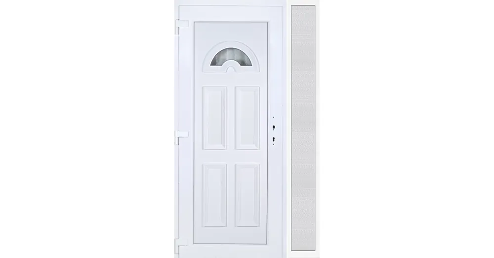 Legjobb ár 130x210 balos Köln 1 üveges bejárati ajtó 3 rétegű üveggel extra vastag hőszigetelt panellal oldalvilágítóval 5 kamrás fehér