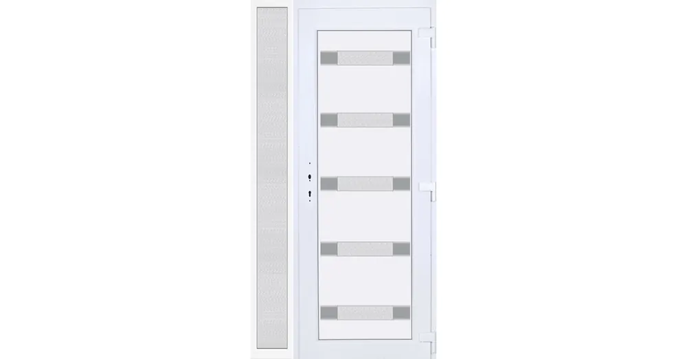 120x210 jobbos Hidas 5 üveges bejárati ajtó 3 rétegű üveggel extra vastag hőszigetelt panellal oldalvilágítóval 5 kamrás fehér Szezonális akció