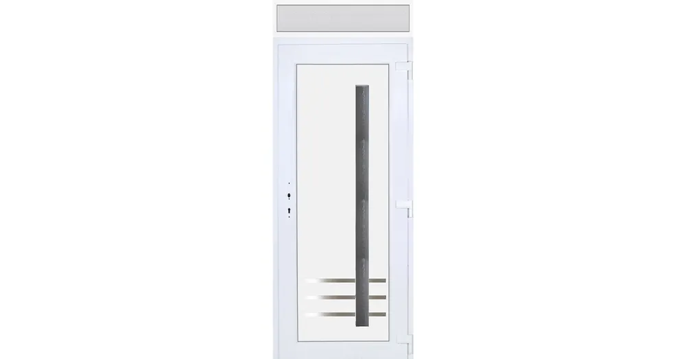 100x240 jobbos Vértes 1 üveges bejárati ajtó 3 rétegű üveggel extra vastag hőszigetelt panellal felülvilágítóval 5 kamrás fehér Gyors szállítás