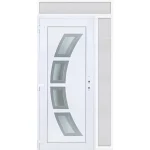Legnépszerűbb 130x240 balos Szeben 4 üveges bejárati ajtó 3 rétegű üveggel extra vastag hőszigetelt panellal felül+oldalvilágítóval 5 kamrás fehér