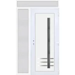 Kedvezményes ár 140x240 jobbos Vértes 1 üveges bejárati ajtó 3 rétegű üveggel extra vastag hőszigetelt panellal felül+oldalvilágítóval 5 kamrás fehér