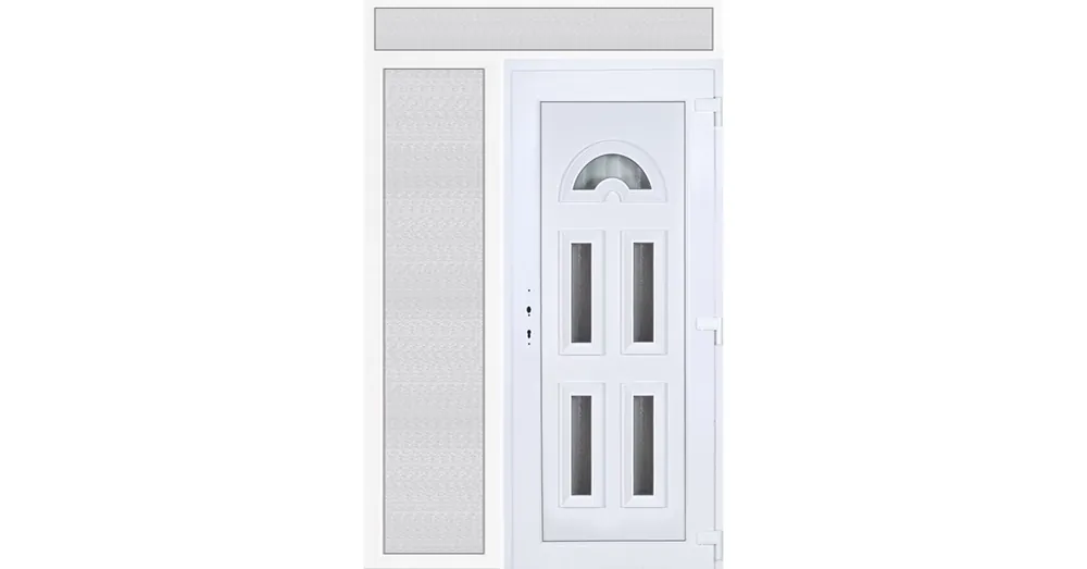 Gyors szállítás 150x240 jobbos Köln 5 üveges bejárati ajtó 3 rétegű üveggel extra vastag hőszigetelt panellal felül+oldalvilágítóval 5 kamrás fehér