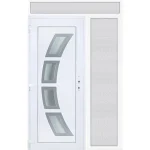 Alacsony ár 150x240 balos Szeben 4 üveges bejárati ajtó 3 rétegű üveggel extra vastag hőszigetelt panellal felül+oldalvilágítóval 5 kamrás fehér