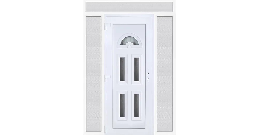 Csak ma 180x240 balos Köln 5 üveges bejárati ajtó 3 rétegű üveggel extra vastag hőszigetelt panellal felül+oldalvilágítóval 5 kamrás fehér