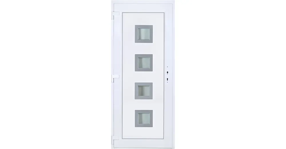 Bihar 4 üveges EXTRA hőszigetelésű 90x210 KIFELÉ NYÍLÓ műanyag bejárati ajtó balos fehér színben 3 rétegű üveggel Aluminium rátéttel Akciós ár