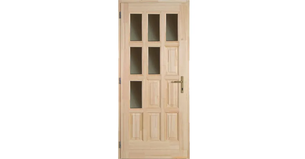 100x210 Ámor háromszögben üveges fa bejárati ajtó borovi fenyőből balos Olcsó